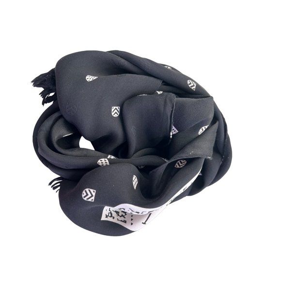 Esprit Crest Fringe Trim Printed Silk Scarf Lightweight Rectangle Black White - Picture 2 of 3